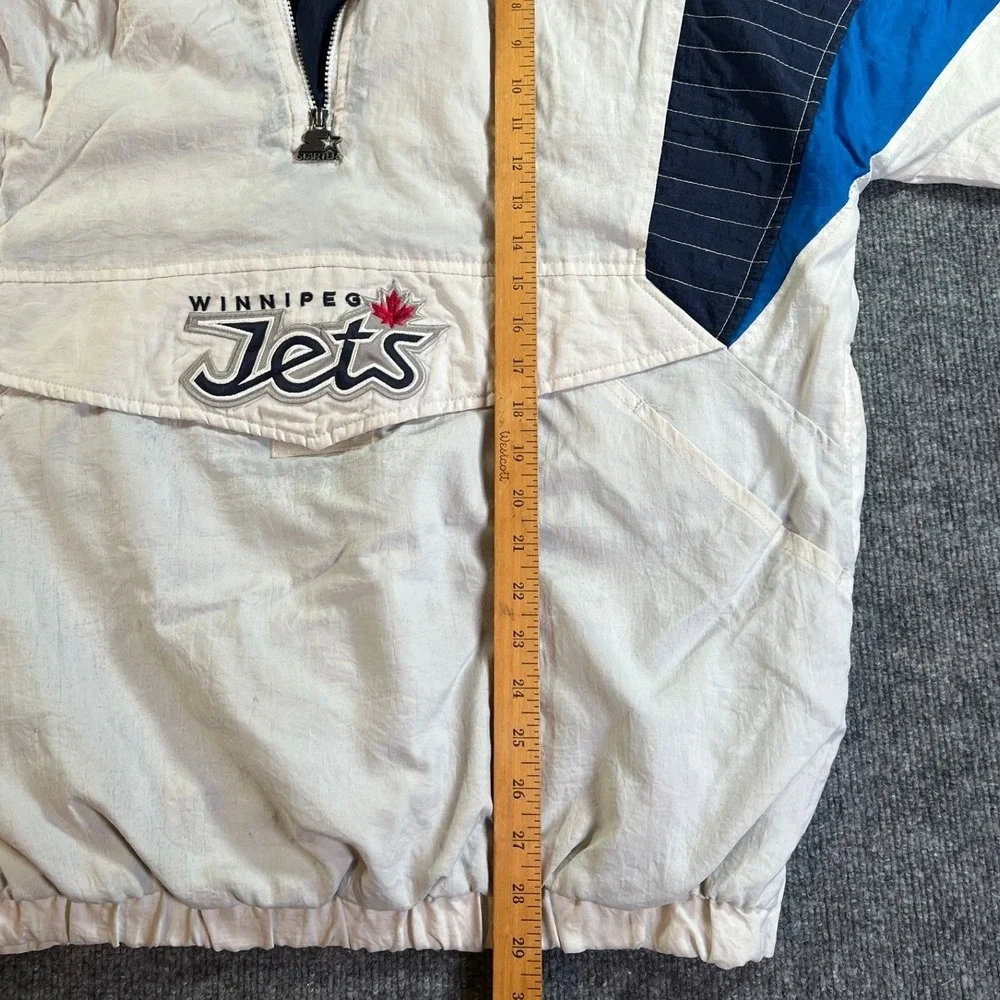 Vintage Starter Winnipeg Jets Jacket Mens Large White Blue 90s NHL Pullover Logo